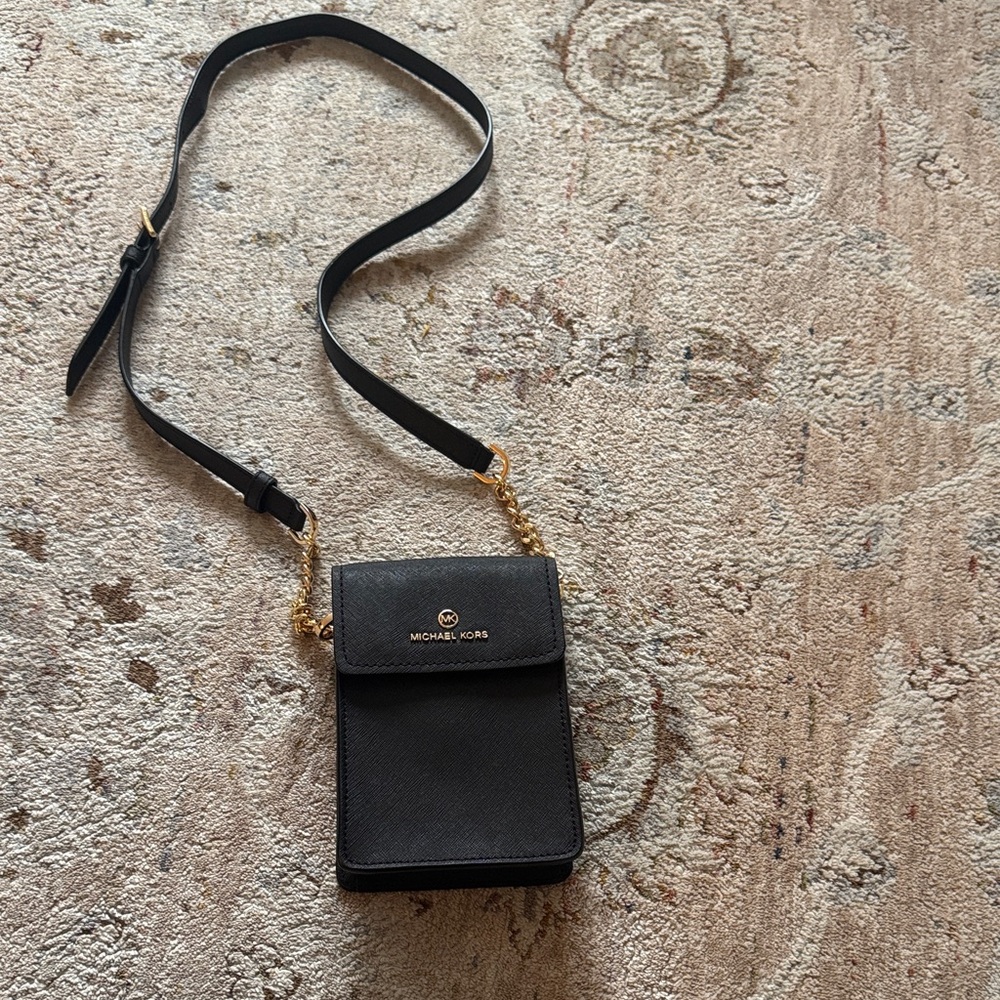 Michael Kors Black and Gold Crossbody Pouch